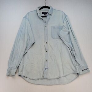 Swingster Vintage Denim Shirt Men Large Thrashed Blue Wingfoot Goodyear Workwear